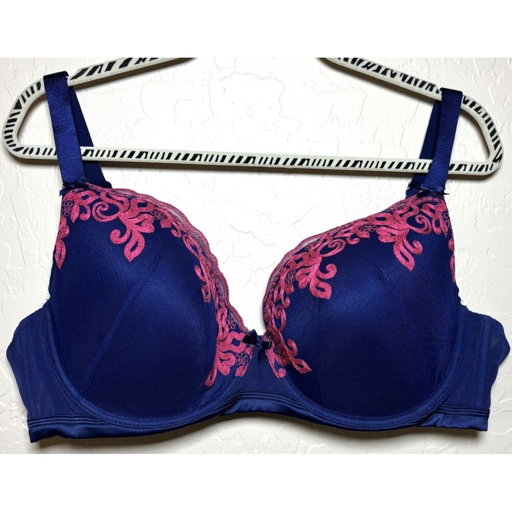 Adore Me Blue Pink Embroidered Underwire Bra Floral Lace Padded 42DD